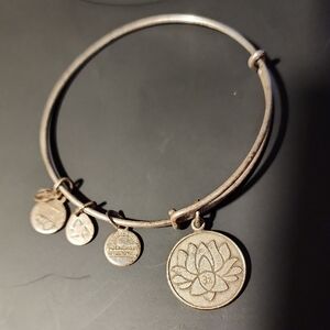 Alex And Ani Silver Lotus Charm Bangle Bracelet